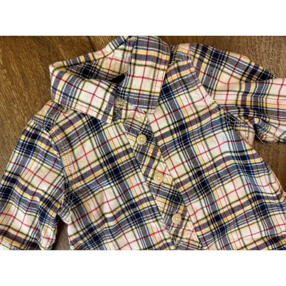 Vintage Baby Gap 0/3 Months Plaid Romper Jersey Lined Coverall Outfit Button Up‎